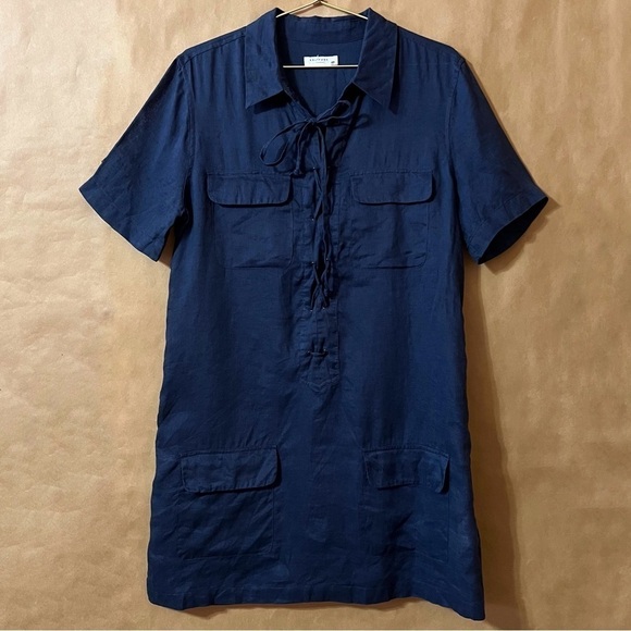 Equipment | Knox Corset Front Linen Shirtdress Popover Mini Dress Blue Size M - Picture 1 of 13